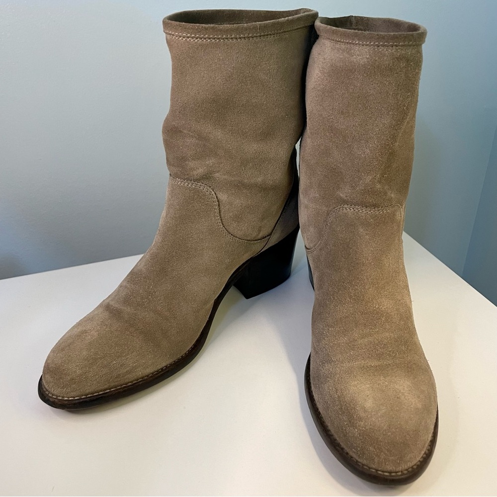 AGL Designer Taupe Suede Leather Heeled Ankle Boots Size 40 US 10
